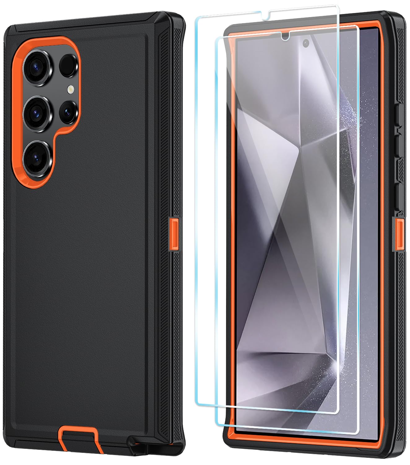 ONOLA Compatible with Samsung Galaxy S24 Ultra Case with HD Screen Protector, Heavy Duty Shockproof & Dropproof 3-Layer Cover Phone Case,BlackOrange