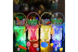 mishunyus 4 Pack Light Up Easter Craft Kit, DIY Easter Lantern Craft, Mason Jars Easter Hanging Lantern Decoration, Indoor Garden Decor, DIY Night Light