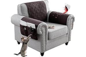 EXTLEZSA Waterproof Sofa Armrest Cover, Anti-Slip Headrest Cover Lengthen Sofa Armrest Storage Organizer with 6 Pockets Quilted Furniture Protector for Pets Sofa Couch (Chocolate,1 Seater 3pcs)