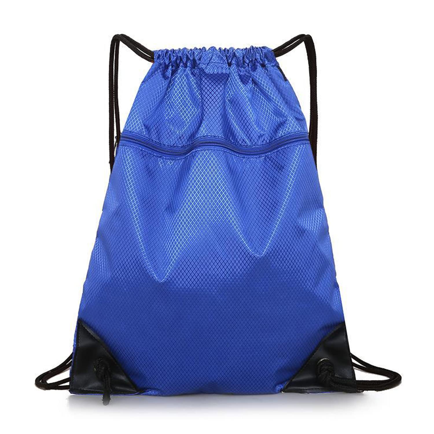 Menmamenma Drawstring Bag PE Pull Rope Bag Waterproof Gym Backpack with Zip Pocket String Sack for Women Men Trainer Bag for Sports Beach School Swimming Storage - Blue