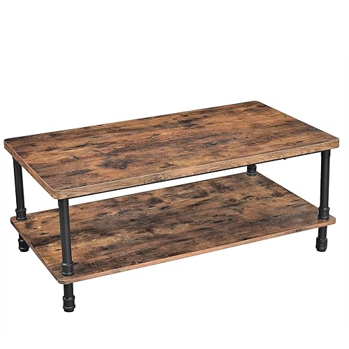 VASAGLE URBENCE Coffee Table, Accent Table with 1.2 Inch Thick Tabletop, Easy Assembly, Cocktail Table with Iron Pipe Legs for Living Room Office Reception, Industrial, Rustic Brown