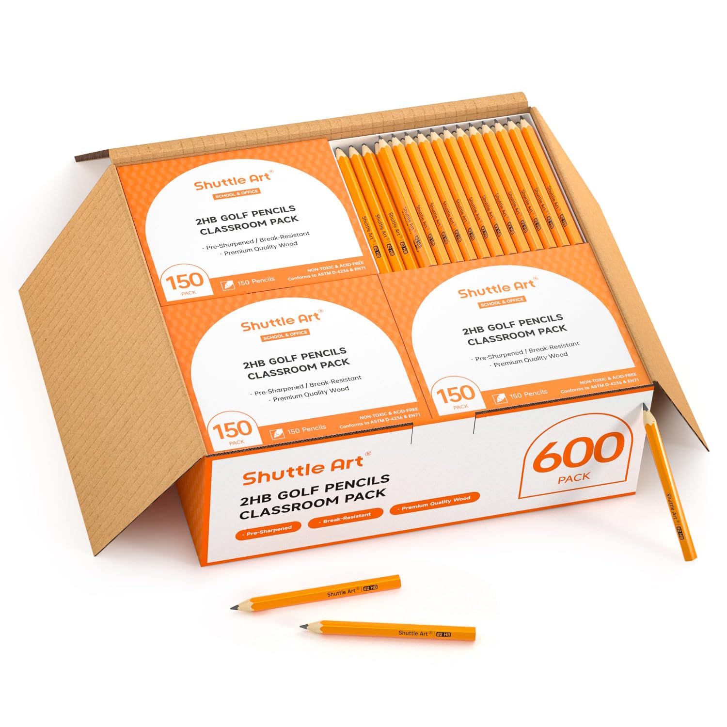 Shuttle Art 600 Pack #2 HB Mini Pencils, Wood-cased, Pre-sharpened for Kids & Teachers, Classroom Essentials, Back to School Supplies