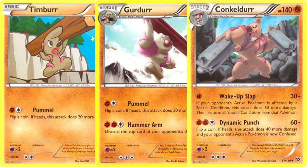 Pokemon Conkeldurr Gurdurr And Timburr Rare Card Evolution Set X Y 65 66 And 67 Amazon Co Uk Toys Games