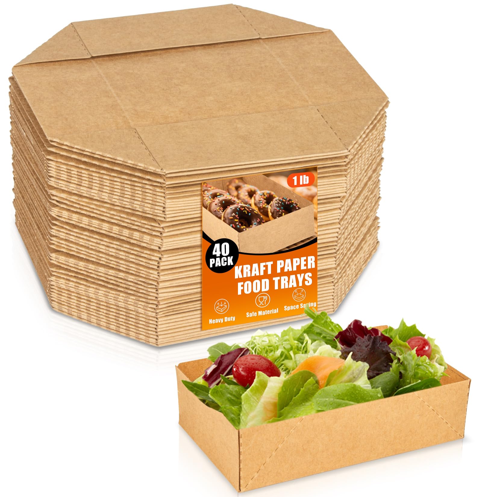 Photo 1 of ***FACTORY SEALED***RAINFLOW 40PCS Small Kraft Paper Food Trays 1lb Nacho Trays, Disposable Paper Food Boats for Serving Popcorn Cookies Candy Sandwiches Cake, Idea for Thanksgiving Halloween Christmas Birthday Parties