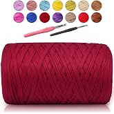 MESTOON 1000g T-Shirt Yarn Soft Elastic Crochet Wine Red | Bulk 295YDS, T shirt Cloth, Knitting, Bag Basket, DIY Crafts, Soft Elastic