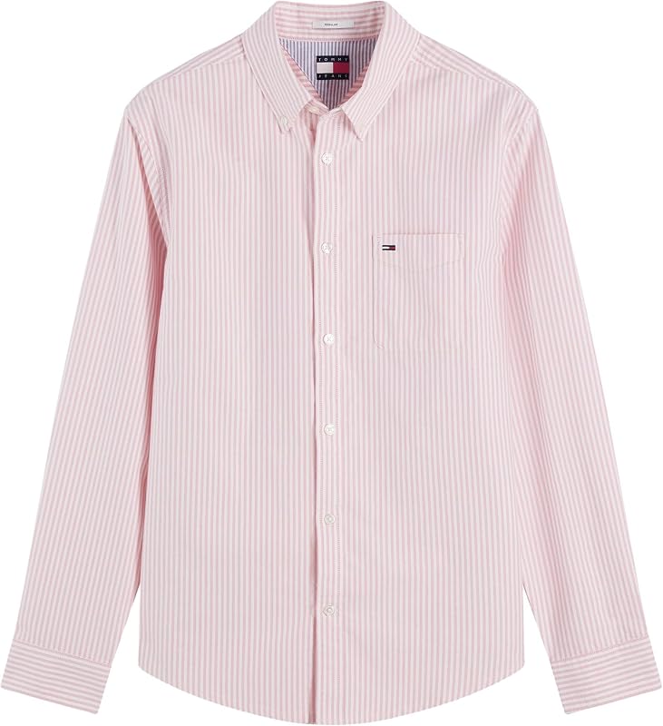 Chemise L/S pour Homme, Rose (Rayures Roses d'alerte), XL