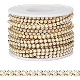 10 Yards Gold Pearl Trim Chain for Craft, 3MM Pearl Beaded Cup Chain Trim by Yard for Sewing DIY Crafts Jewelry Making Decoration