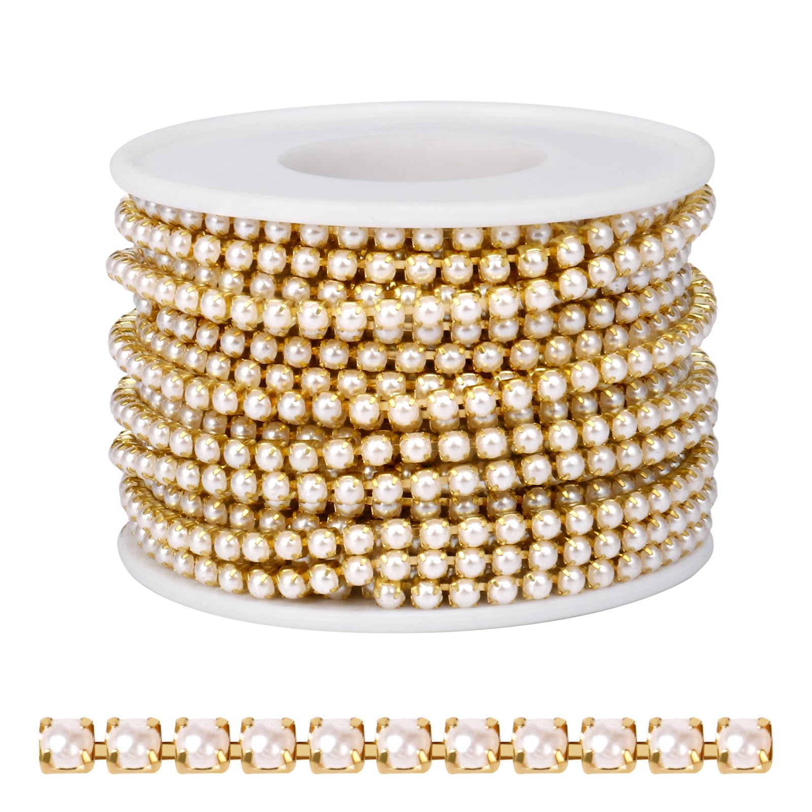 Photo 1 of 10 Yards Gold Pearl Trim Chain for Craft, 3MM Pearl Beaded Cup Chain Trim by Yard for Sewing DIY Crafts Jewelry Making Decoration