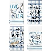 Artoid Mode Buffalo Plaid Stripes Anchors Lake Summer Kitchen Towels Dish Towels, 18x26 Inch Seasonal Decoration Hand Towels Set of 4