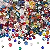 SOFPLATE 600Pcs Faceted AB Bead Assorted Glass Beads Bulk Mixed Shapes Colorful Transparent Electroplated Teardrop Rondelle Crystal Glass Spacer Bead for Jewelry Making Bracelets Necklaces DIY Crafts