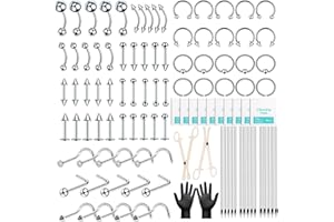 EVATAGE 104PCS Body Septum Piercing Kit with 14G/16G/20G Piercing Needles Piercing Jewelry and Tool Set for Ear Nose Belly Button Nipple Lip Cartilage Eyebrow Tongue Navel Piercing Kit for All Piercings