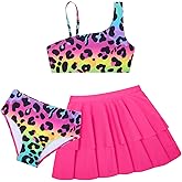RAISEVERN Girls Swimsuit 3 Piece Bathing Suits Cute Quick Dry Bikini Tankini Sets with Cover Ups Beach Skirt for 5-12 Years