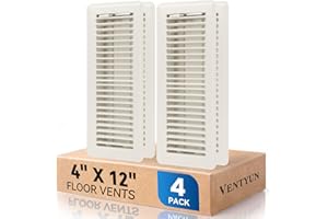 VENTYUN 4" x 12" Floor Register Vent Covers 4-Pack, Walkable Powder-Coated Metal Vent Covers with Adjustable Airflow, Curved Safe Edges for Floor/Wall, White
