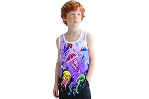 AMYNICE Girls' Racerback Tank Top Sleeveless Quick Dry Sports Shirt Active Jellyfish Athletic Lightweight Summer Outfits 2-8T