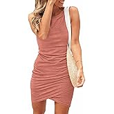 BTFBM Women Summer Dresses 2026 Sleeveless Tank Ruched Bodycon Sundresses for Women Party Beach Mini Casual Spring Dress