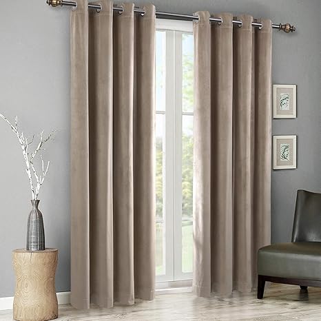 Amazon Com Singinglory Taupe Velvet Curtains 52 X 96 Inch Blackout Grommet Window Curtains 2 Panels Set For Bedroom And Living Room W52 Xl96 Taupe Kitchen Dining