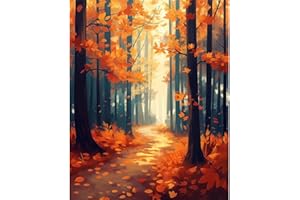 Natuyalo Paint by Numbers Kit for Adults Beginners and Kids, 16" Wx20 L Canvas Pictures Drawing Acrylic Paintwork with 3 Pcs Paintbrushes, Autumn Forest Landscape