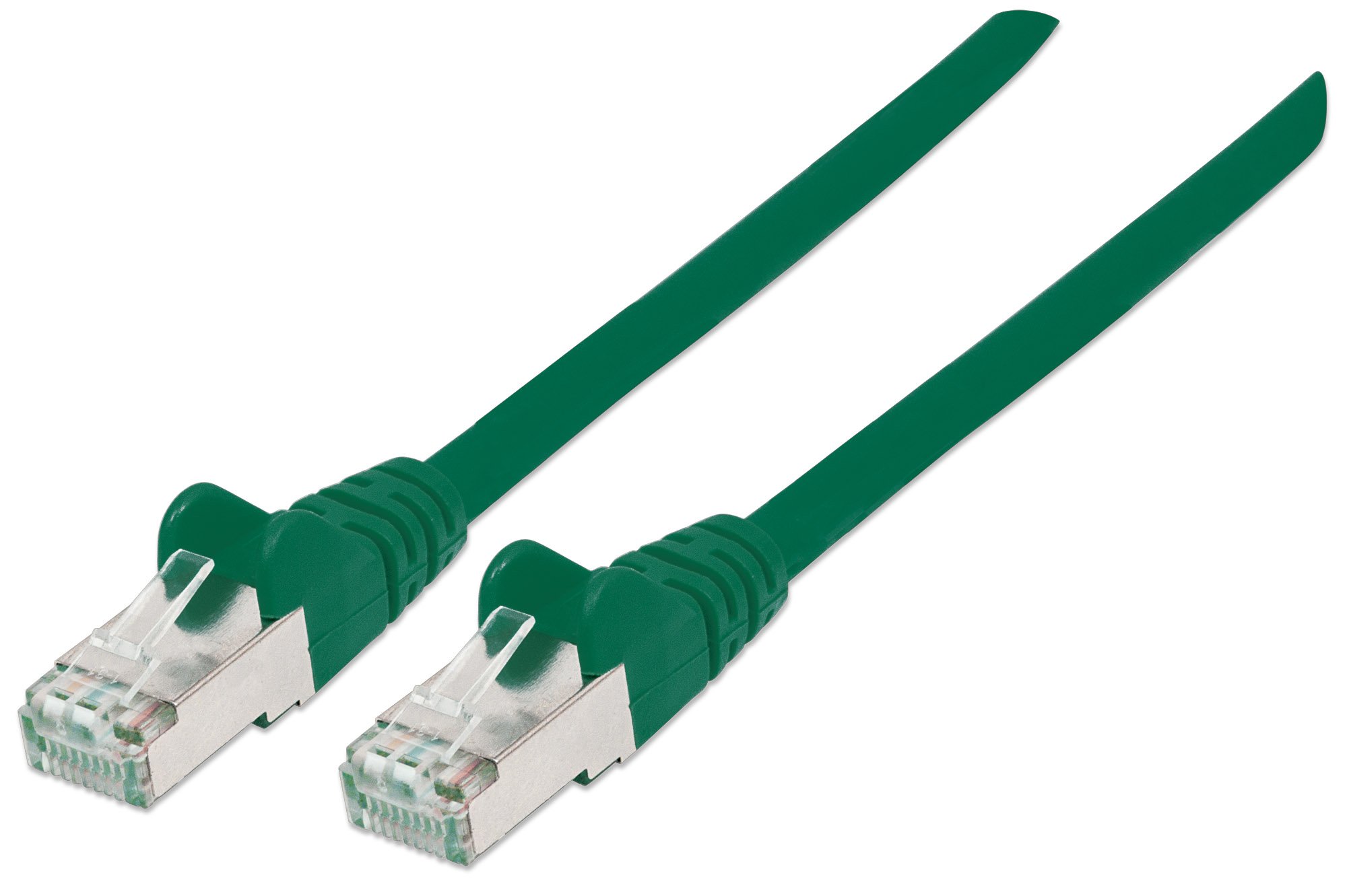 Intellinet Network Patch Cable, Cat7 Cable/Cat6A Plugs, 7.5m, Green, Copper, S/FTP, LSOH / LSZH, PVC, RJ45, Gold Plated Contacts, Snagless, Booted, Polybag