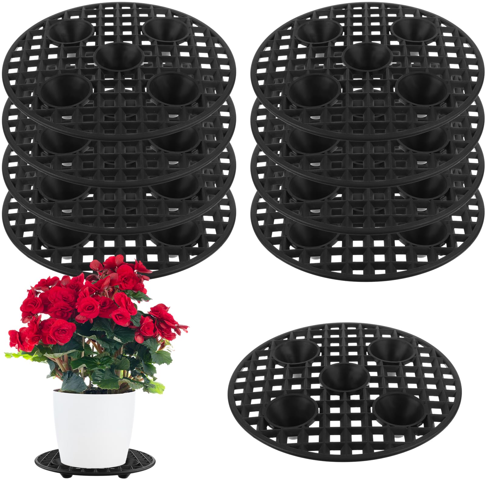 CCCYMM 10 Pcs Plant Level Pot Elevator 8 Inch Black Round Flower Stands Holder Plastic Heavy Duty Plant Risers for Indoor Outdoors Garden Floor Protector