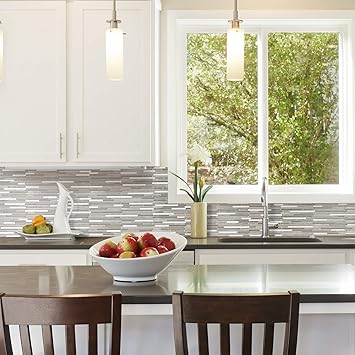Amazon Com Smart Tiles Self Adhesive Wall Tiles Capri Taupe 4 Sheets Of 9 88 X 9 70 25 10cm X 24 64cm Kitchen And Bathroom Stick On Tiles 3d Peel And Stick Backsplash Home Improvement