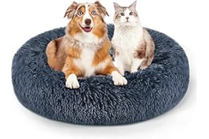 ADILAIDUN Large Cat Beds for Indoor Cats - Dog Beds for Melium Dogs, Anti Anxiety Round Fluffy Plush Faux Fur Cat Bed,Thick Bottom (Dark Grey, 28”x 28”x 7.9”)