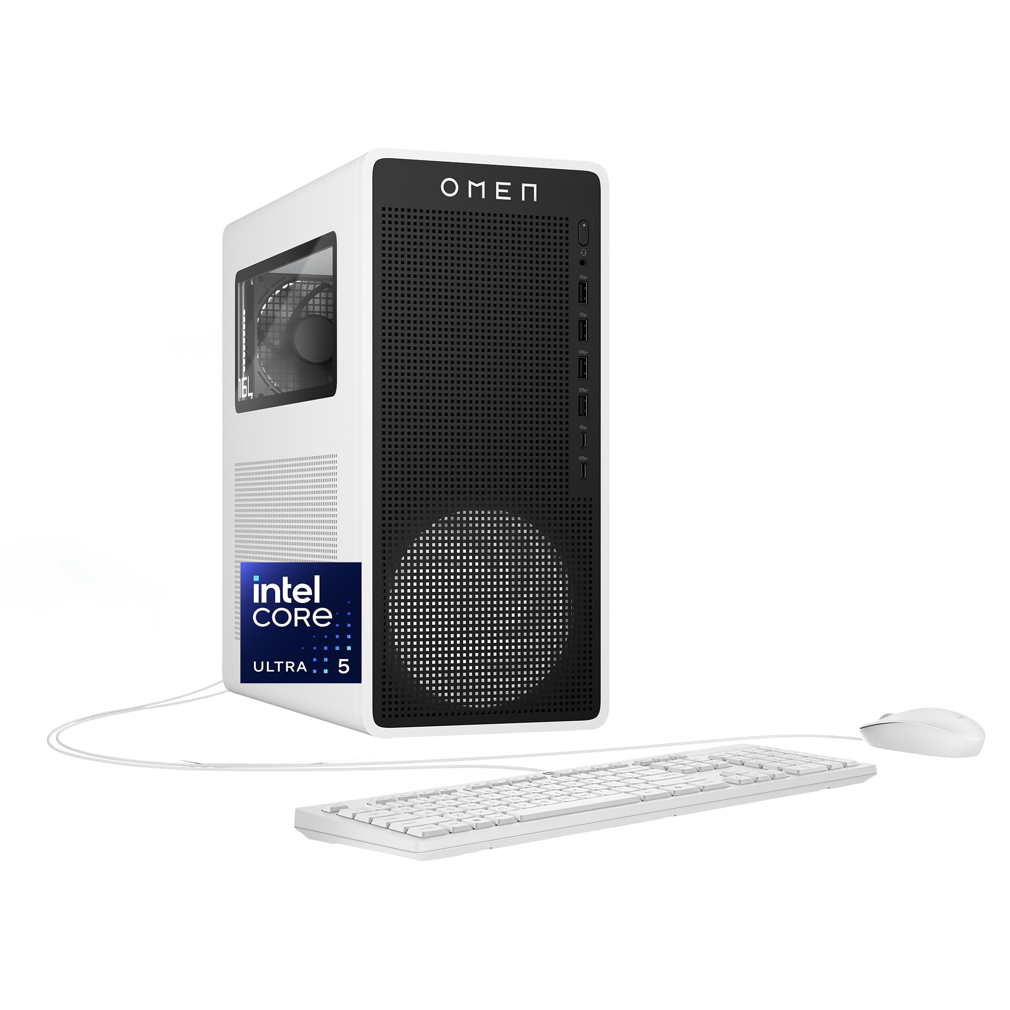 HP OMEN 16L Gaming Desktop PC, Intel Core Ultra 5 225F, 8 GB RAM, 512 GB SSD, NVIDIA GeForce RTX 3050, Windows 11 Home, Microsoft Copilot, Panda Metal, TG03-0110 (2025)