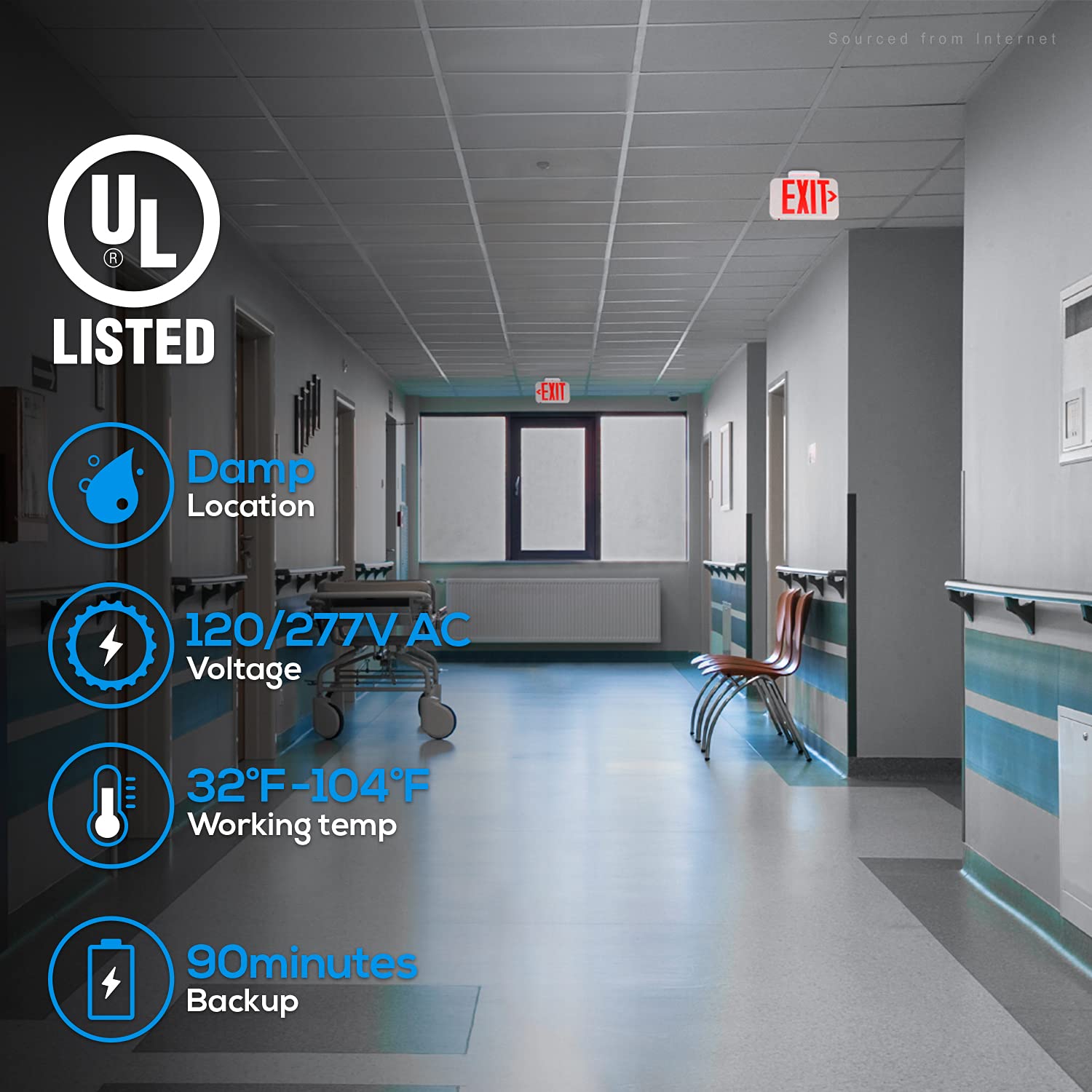 TORCHSTAR LED Exit Sign, Emergency Exit Light with Battery Backup, Double Face, UL 924, AC 120/277V, Damp Location, Hardwired Red Letter Exit Lights for Business Indoor, Pack of 2