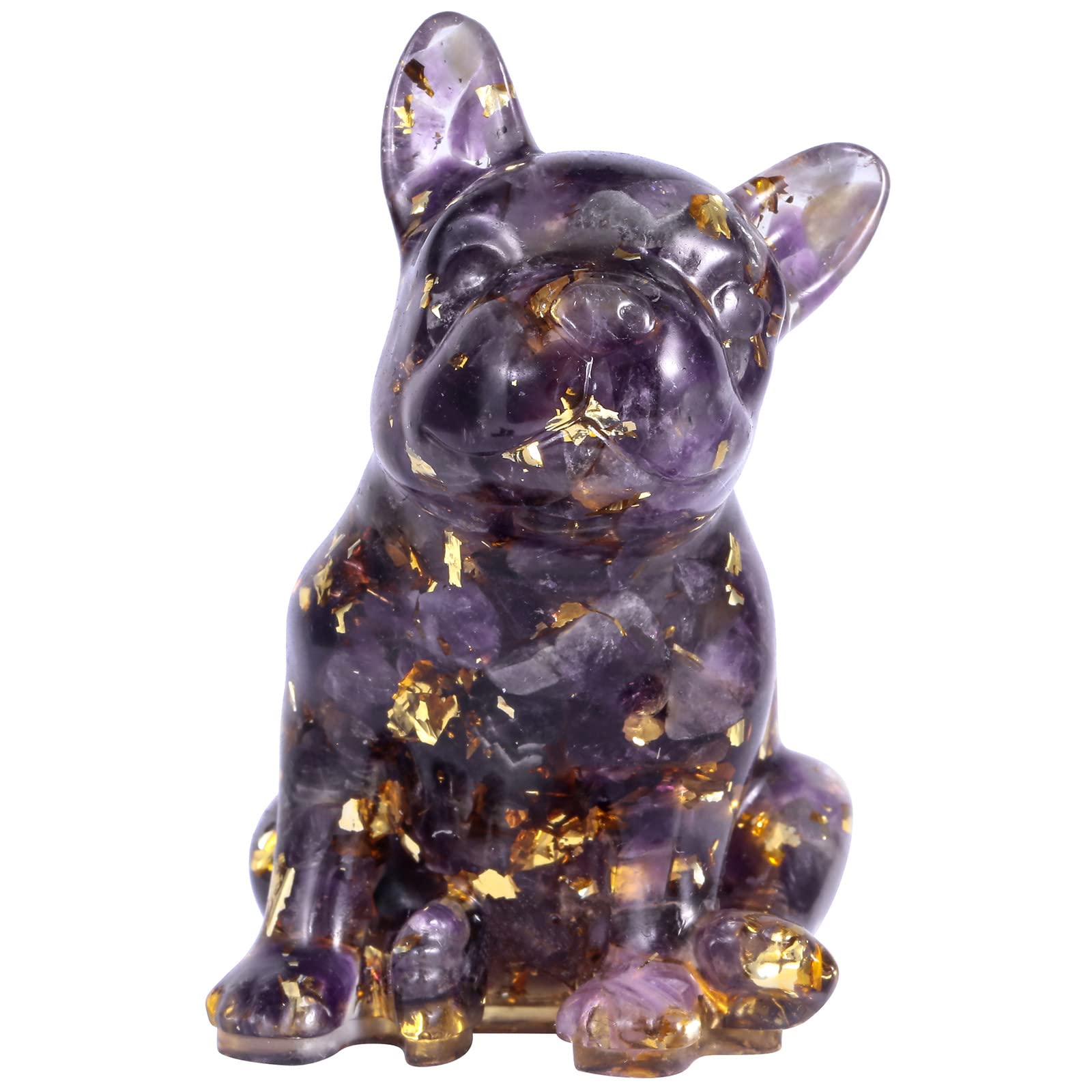 mookaitedecor 3 Inch Amethyst Crystal French Bulldog Dog Statue Ornat, Semi Precious Stone Lover Gift, Office Decor, #01-purple-amethyst (UKPOLYMM0028902)