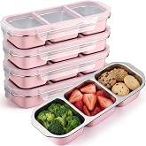 FoldTier 4 Pack 20oz Stainless Steel Snack Container Bento Box, Pink | 3-Compartment, Reusable Snack Boxes with Leakproof Lids, Adult Stackable Lunch Box for Work, Picnics, Camping and Outdoors