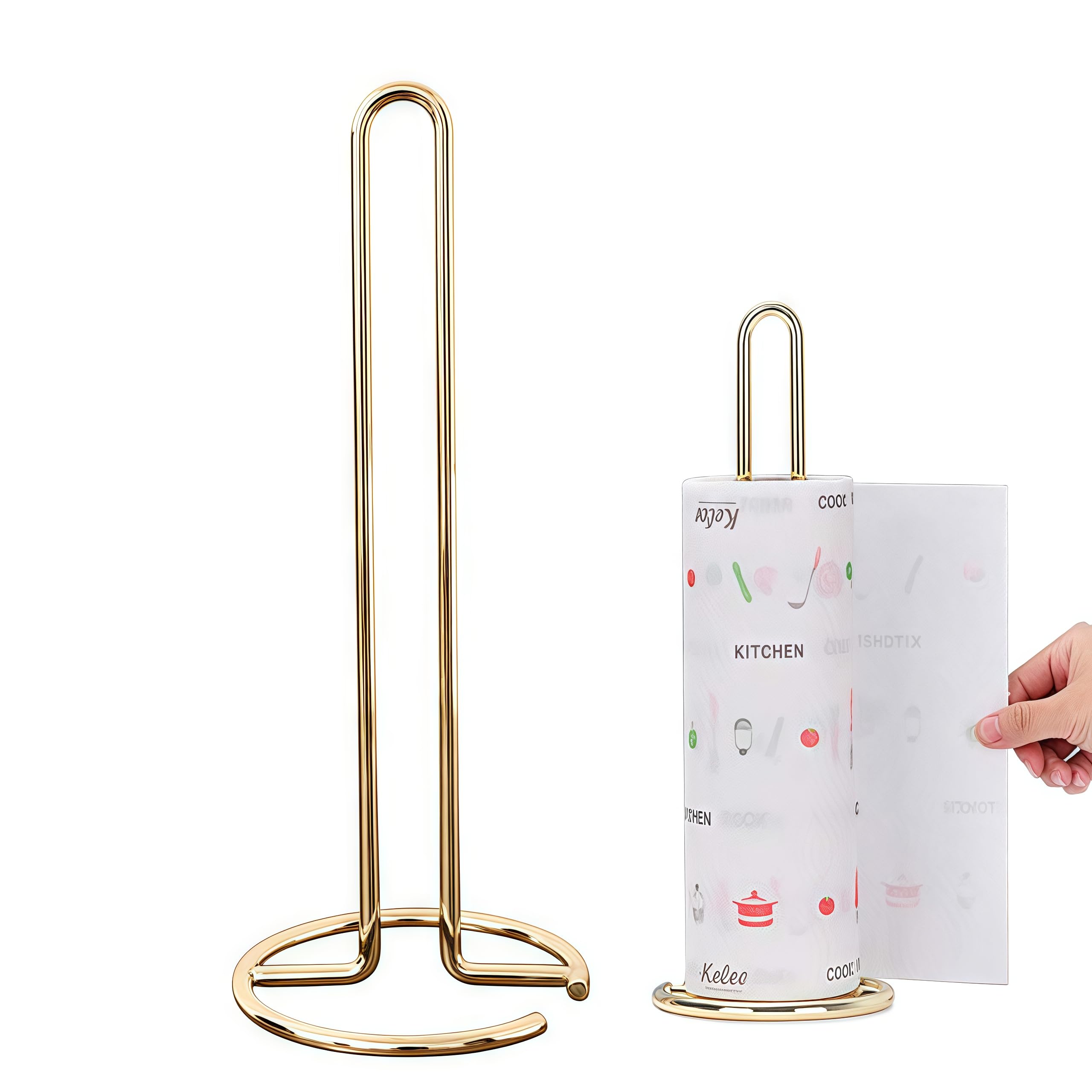 mohito Kitchen Roll Holder,Iron Toilet Paper Roll Holder,Kitchen Roll Holder Free Standing,Suitable For Standard And Larger Size Roll Paper (Gold)