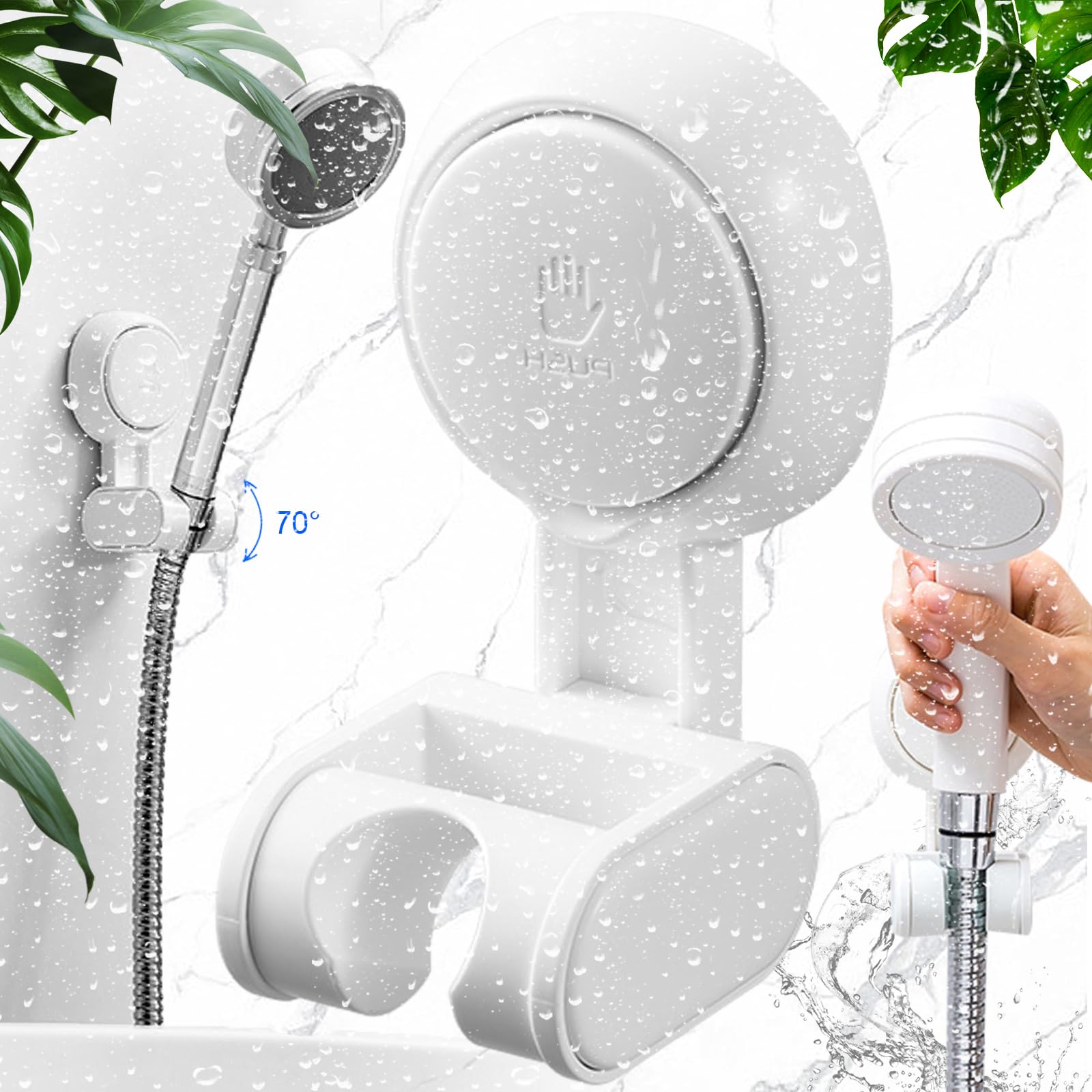 SoundZero Shower Head Holder with Suction Cup - Universal Hand Shower Holder For Bathroom - Drill Free Wall Mount - Load Capacity 14kg