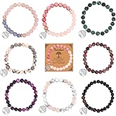FIRAZIO 8Pcs Teacher Appreciation Bracelets, Natural Stone Elastic Bead Bracelets for Women & Men