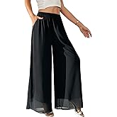 Yehopere Palazzo Pants for Women Dressy Flowy Chiffon Double Layers Summer Boho Wide Leg Casual Lounge Pants Trouser