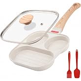 Foorey Home Egg Pan with Lid 3 Cup Nonstick Egg Frying Pan Omelette Skillet | Aluminum Omelet Pan with Glass Lid and Spatula, and Silicone Brush. Works for Breakfast Eggs, Bacon, and Mini Pancakes.