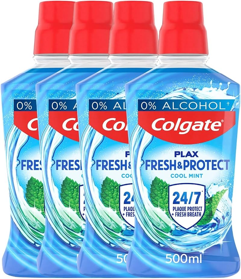 Colgate Plax Cool Mint Mouthwash 500ml x4 Alcohol Free