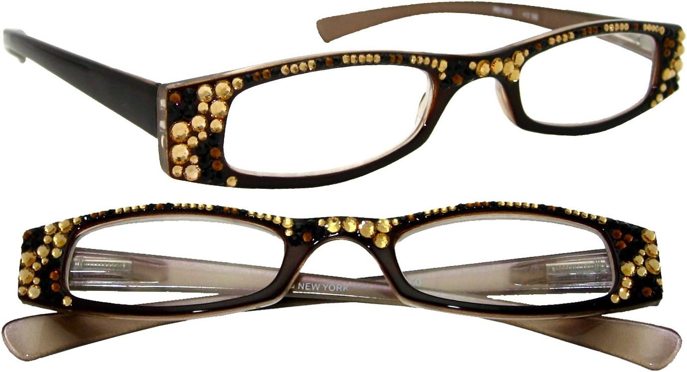 LZ New York High Quality Women Fashion Reading Glasses with Genuine Swarovski Crystal BROWN LEOPARD PRINT (+225)