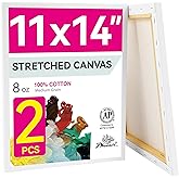 PHOENIX 11x14 Inch Pack of 2 Canvas - Stretched Canvases for Painting, 8 Oz Triple Primed 5/8 Inch Profile 100% Cotton White Blank Framed Canvas for Oil Acrylic & Pouring Art