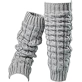 LALIFIT Women's Winter Fleece Lined Leg Warmers Cable Knit Leg Sleeve Long Footless Socks