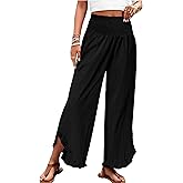TCHH-DayUp Womens Linen Pants Wide Leg High Waisted Palazzo Cropped Pants Summer Flowy Beach Lounge Casual Trousers