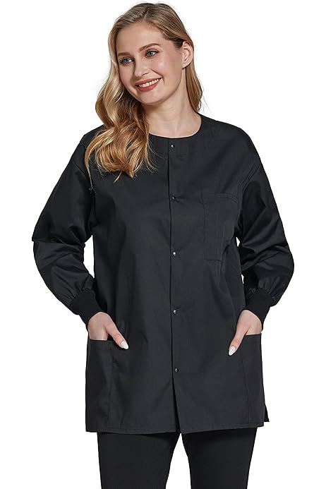 Black Scrub Jacket Landau Scrub Zone Relaxed Fit 2-Pocket Snap