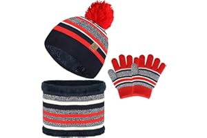 AUZESTO Kids Winter Hat, Scarf & Gloves Set - Knit Beanie Hat, Fleece Lined for 3-8 Year Olds