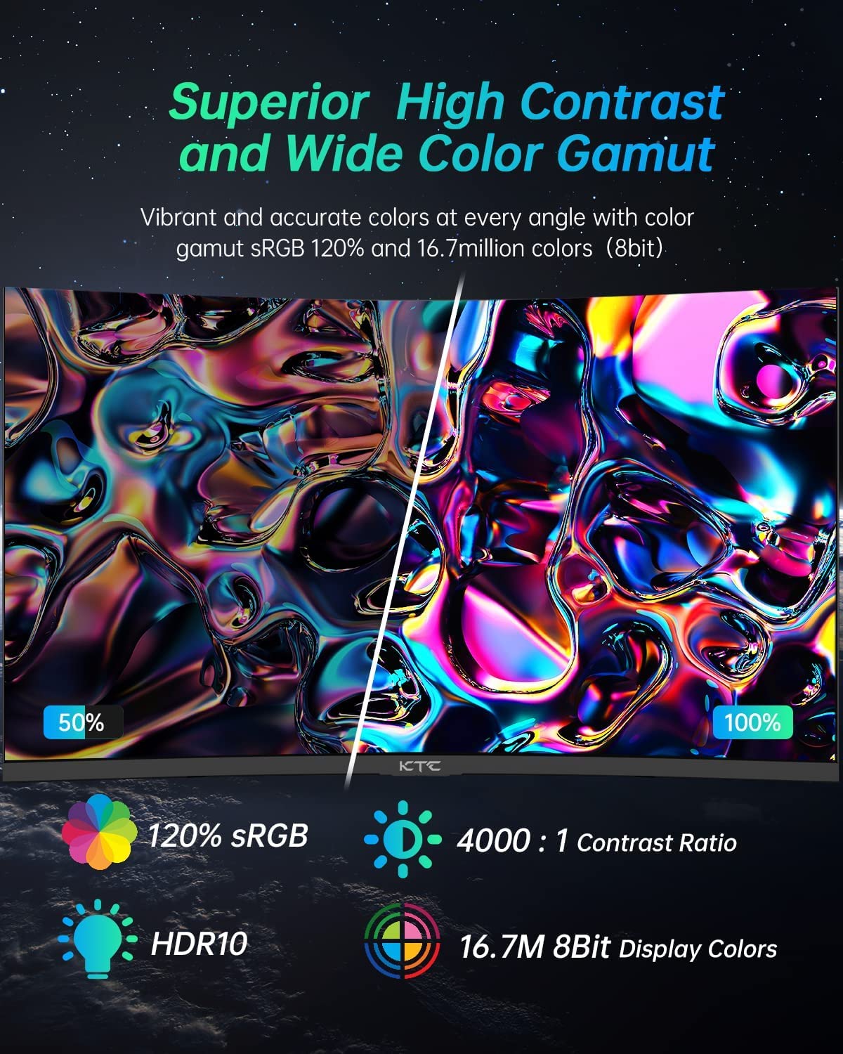 KTC 27 inch Gaming Monitor, 1440P Curved Monitor, 180Hz, 144Hz, 2K, 1500R, 1ms, FreeSync/G-Sync Compatible, DisplayPort/HDMI/USB, Ultrawide PC Vesa/Wall Mount Computer Monitor, H27S17