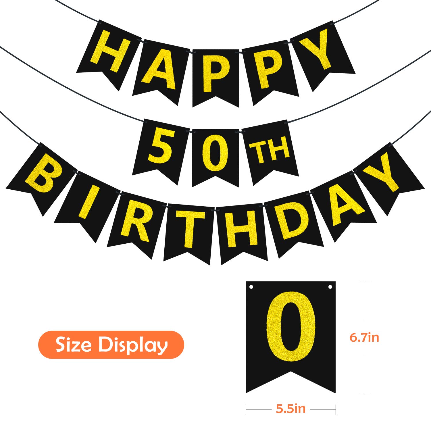 ZukoCert 50th Birthday Decorations Kit Gold Glittery Happy Birthday Banner,6 Pcs Paper Pom Poms,15 Pcs 50 Years Balloons,12 Pcs Sparkling Hanging Swirl Celebrate for 50th Anniversary Decorations Party Supplies