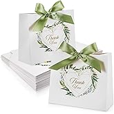 Teling 50 Pack Small Thank You Gift Bags 4.5 x 1.8 x 3.9 in Mini Paper Bags with green Bow Ribbon Wedding Favors for Birthday Party Baby Shower