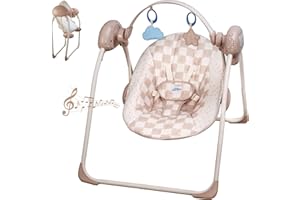 Baby Swings for Infants, Tiny Marvels Portable Swing with Adaptable Speed, Music, Removable-Toy-Bar, Foldable Infant Swing for Indoor and Outdoor Use, 0-9 Months 6-20 lbs(Sander Checker)