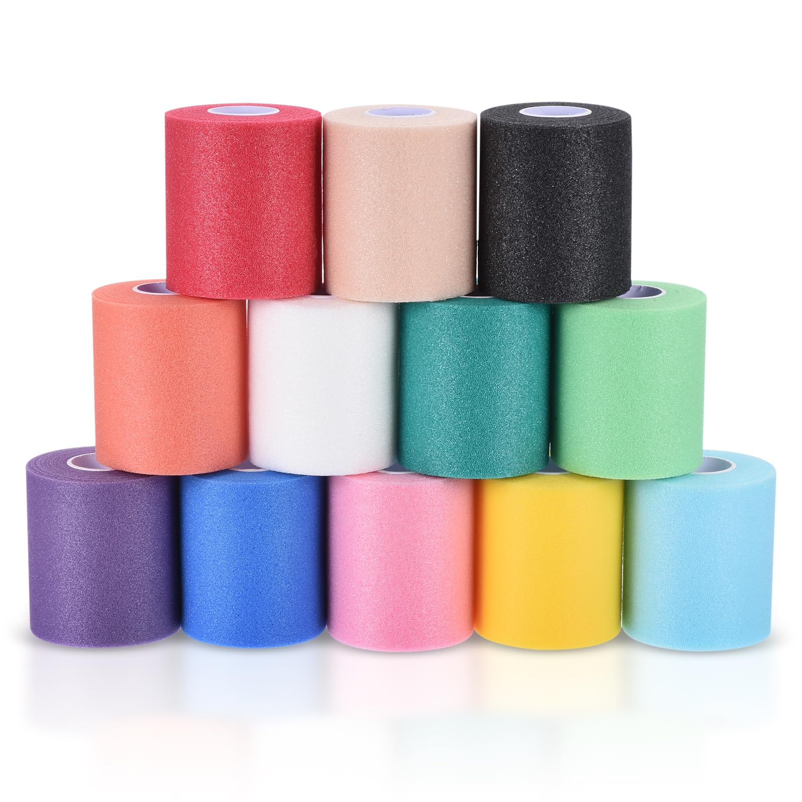 PATIKIL 12 Pack Foam Sports Pre-Wrap Athletic Tape Sports Elastic Wrap 10 Yard Breathable Bandage Rolls Tennis Racquet Grip Tape Cushion Wrap for Hair Ankles Wrist, 12 Colors