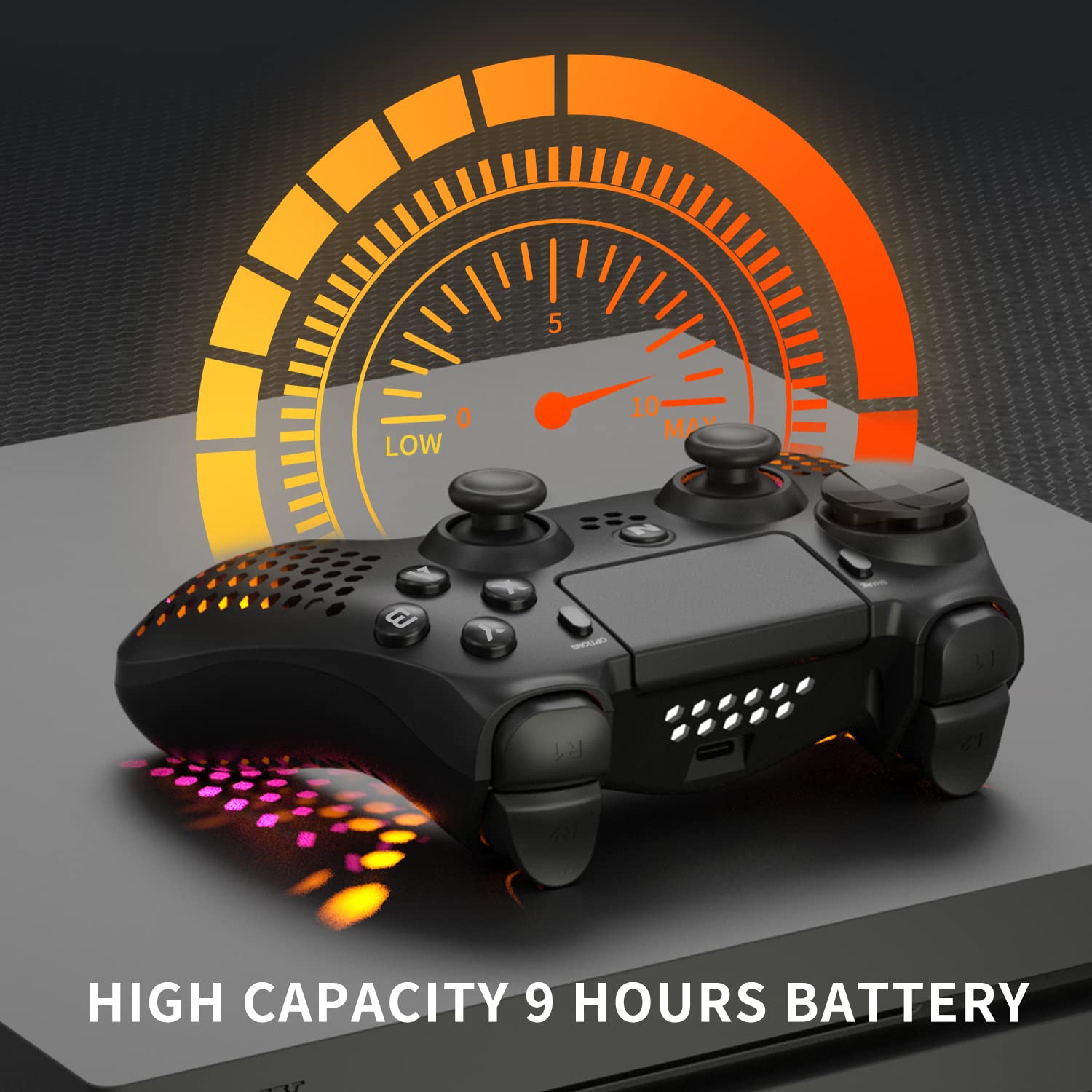 Nitho Wireless Controller for PS4, PC, PS5 (with PS4 Games Only), Windows, Android & iOS, Gaming Gamepad Joystick with RGB LED Lights, Vibration, 6-Axis Motion Sensor, Touchpad, Built-in Speaker