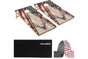 OLYMSOLD Cornhole Set, Corn Holes Outdoor Game, Regulation Cornhole Boards, Portable Cornhole Set, Classic American Flag Cornhole Set Includes 2 Boards, 8 Cornhole Beans Bags & Carry Case