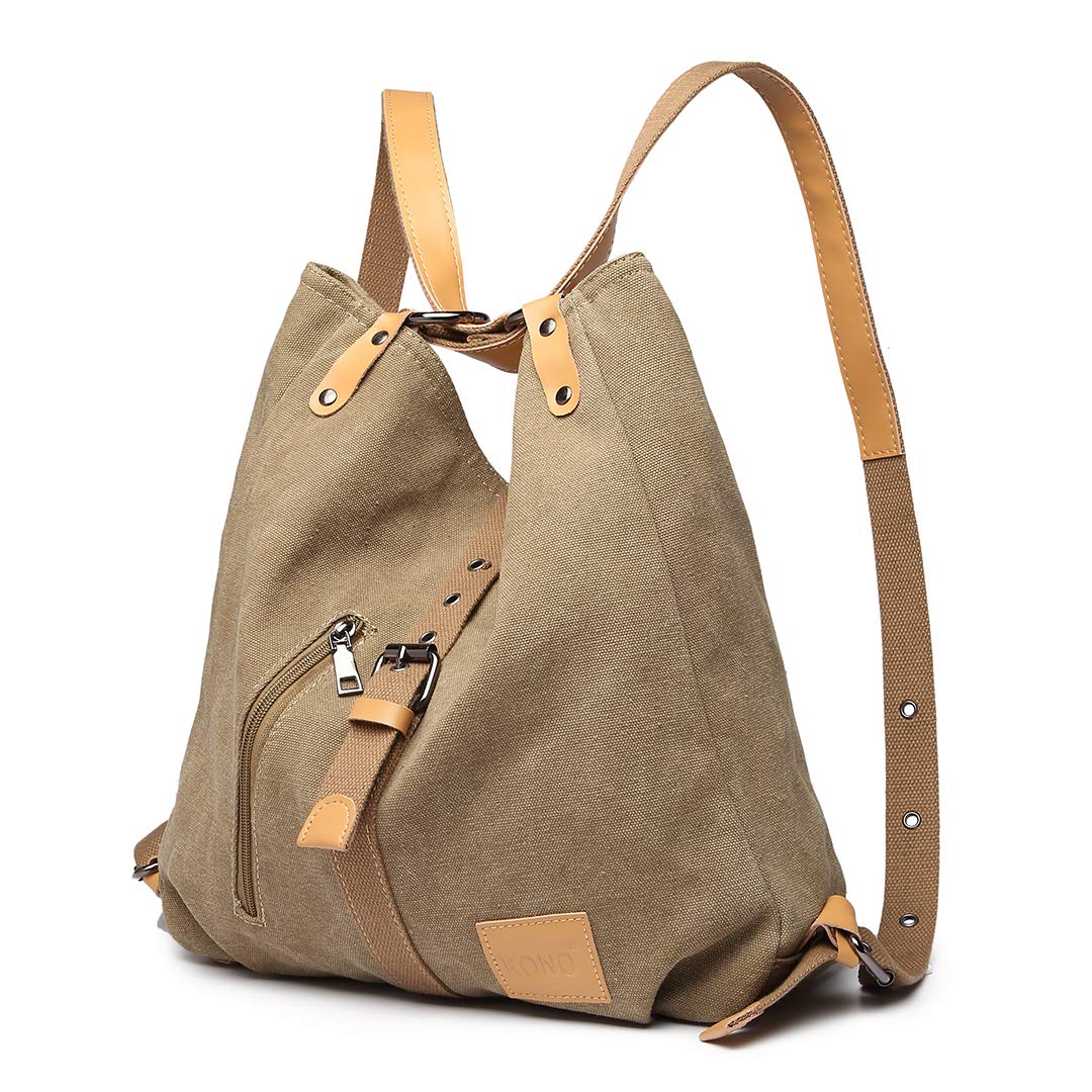 Women Backpack Canvas Shoulder Bag Travel Rucksack Convertible 3 in 1 Crossbody Bag Vintage Schoolbag Girl Fashion Backpack Purse for Women Ladies Handbag Casual College Daypack (Khaki)