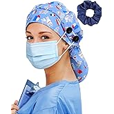 Satin Lined Scrub Cap for Women Extra Large Long Hair Surgical Nurse Cap 4 Buttons